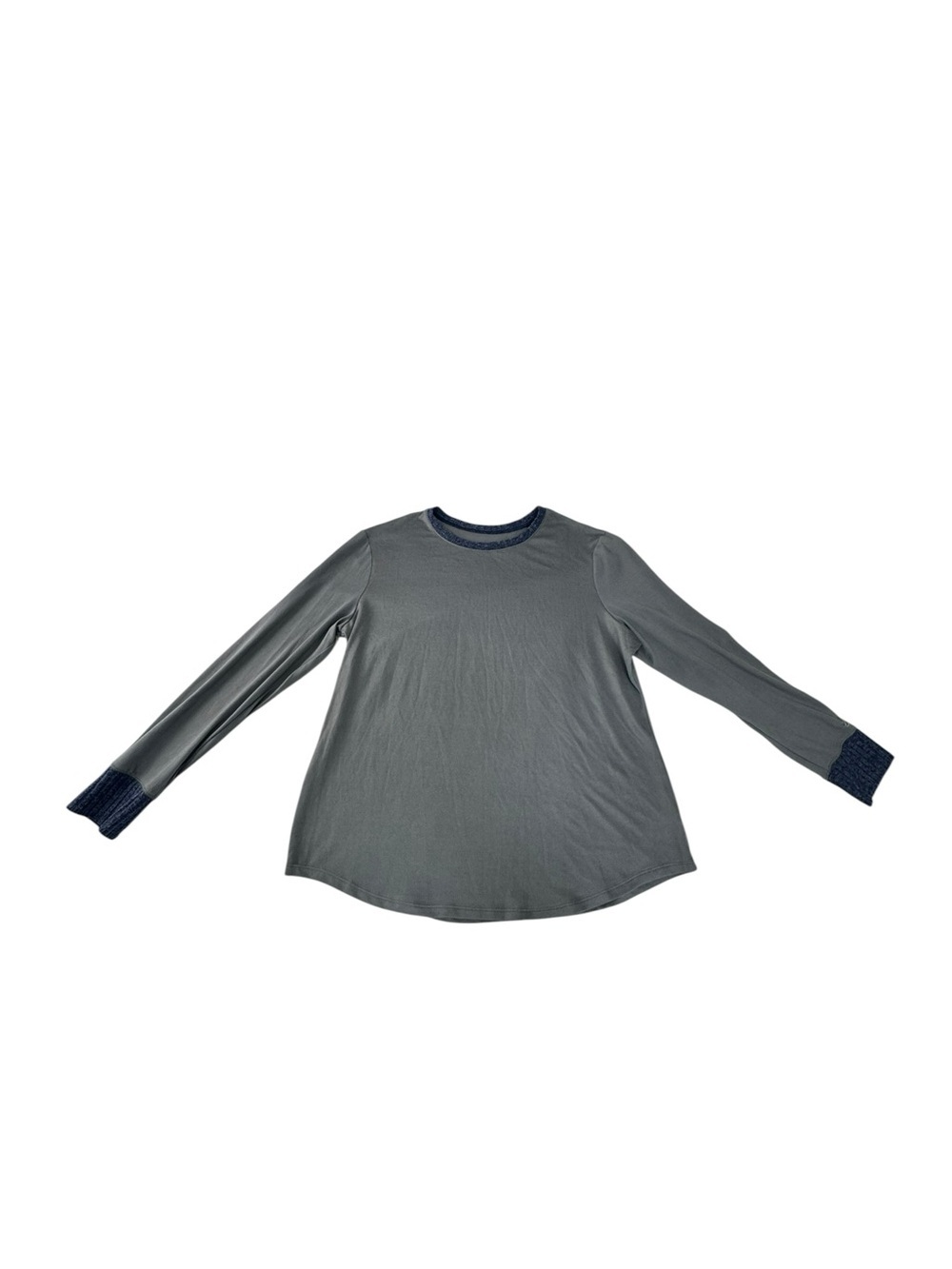 Cuddl Duds Women's Charcoal Gray Long-Sleeve Top with Navy Trim